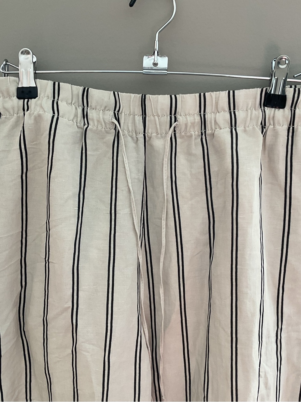 H&M Cream Wide-Leg Striped Drawstring Pants